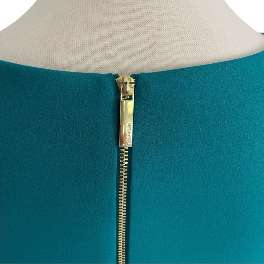 Calvin Klein ruffle sheath dress tie waist flounce hem size 4 teal - Picture 9 of 13